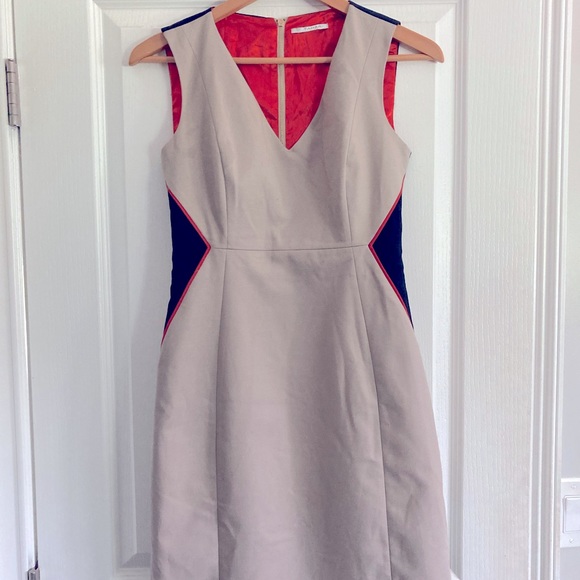 Tahari Tan Darted Waist Sheath Dress, 2 - Picture 1 of 6